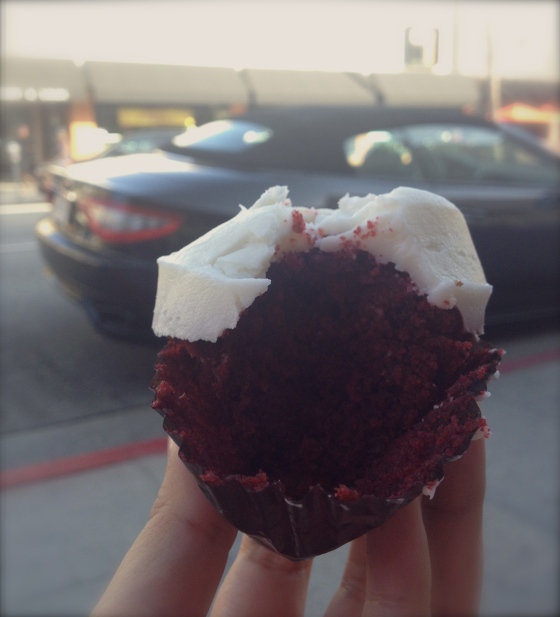 Foreground: red velvet cupcake. Background: maserati. Both are a sight for sore eyes. To make it perfect, all I need are the keys to the car. *drool*